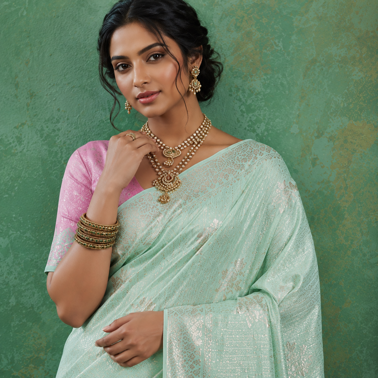 Green & Pink  Linen Cotton Saree