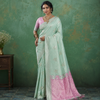Green & Pink  Linen Cotton Saree