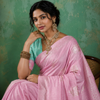 Radiant Pink & Sea Green Linen Cotton Saree