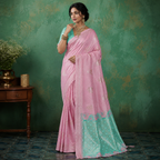 Radiant Pink & Sea Green Linen Cotton Saree