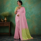 Chic Pink & Green Linen Cotton Saree
