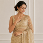 Gold Sequin Embellished Net Saree