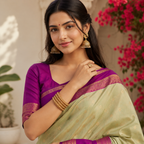 Olive Green & Purple Silk Saree