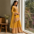 Yellow Silk Gharara Suit Set