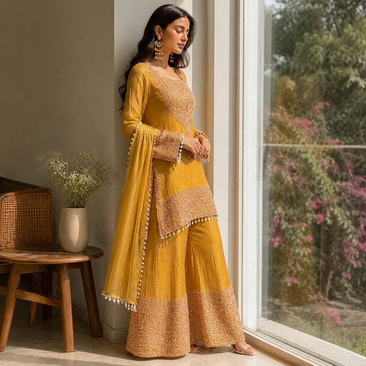 Yellow Silk Gharara Suit Set