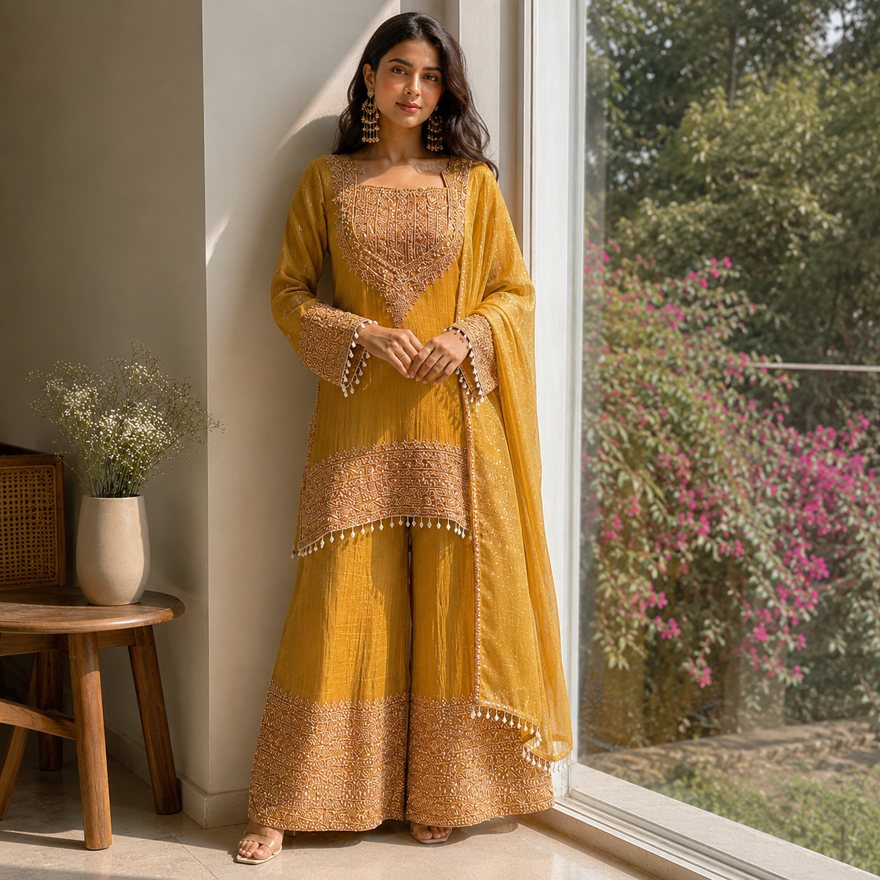 Yellow Silk Gharara Suit Set