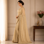 Beige Embellished Silk Saree