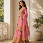 Pink Silk Gharara Suit Set