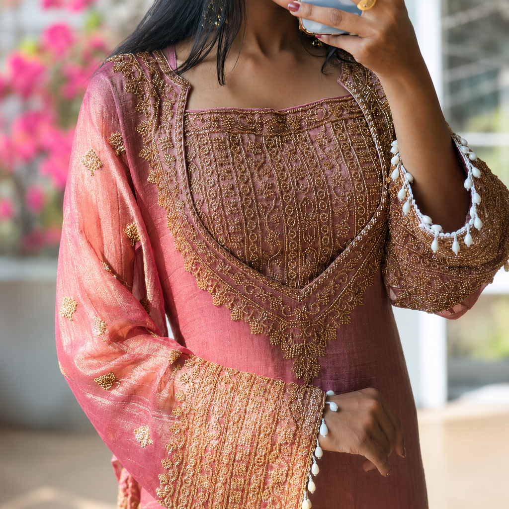 Pink Silk Gharara Suit Set