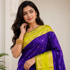 Purple & Lime Green Silk Saree