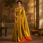 Golden Yellow & Orange Tissue Silk Saree