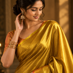 Golden Yellow & Orange Tissue Silk Saree