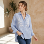 Floral Embroidered Blue Shirt