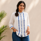 Embroidered Mandarin Collar Top