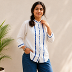 Embroidered Mandarin Collar Top