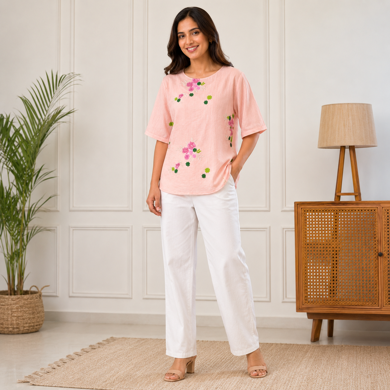 Floral Embroidered Peach Top