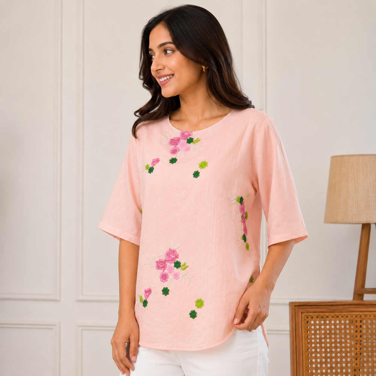 Floral Embroidered Peach Top