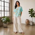 Botanical Embroidered Tunic Top-Blue