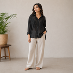 Floral Embroidered Black Shirt