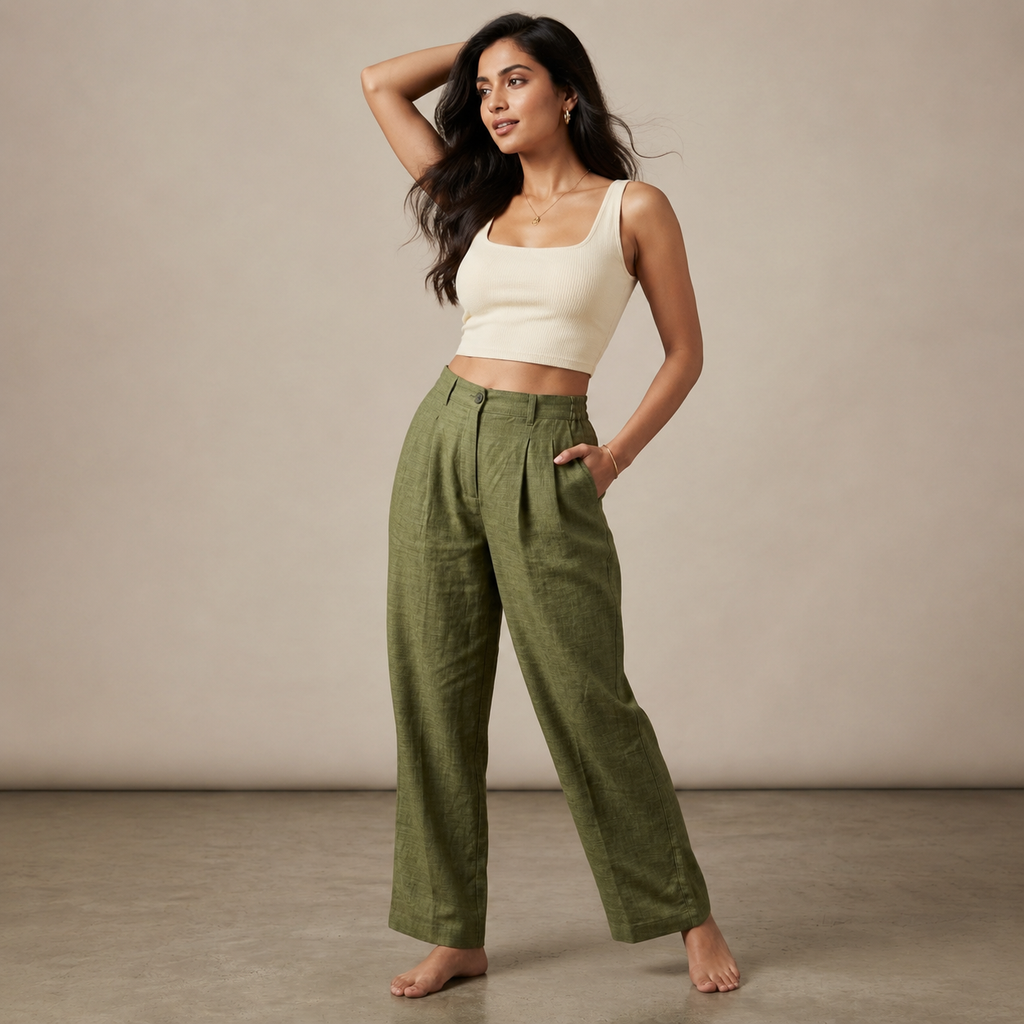 Olive green wide-leg Trousers