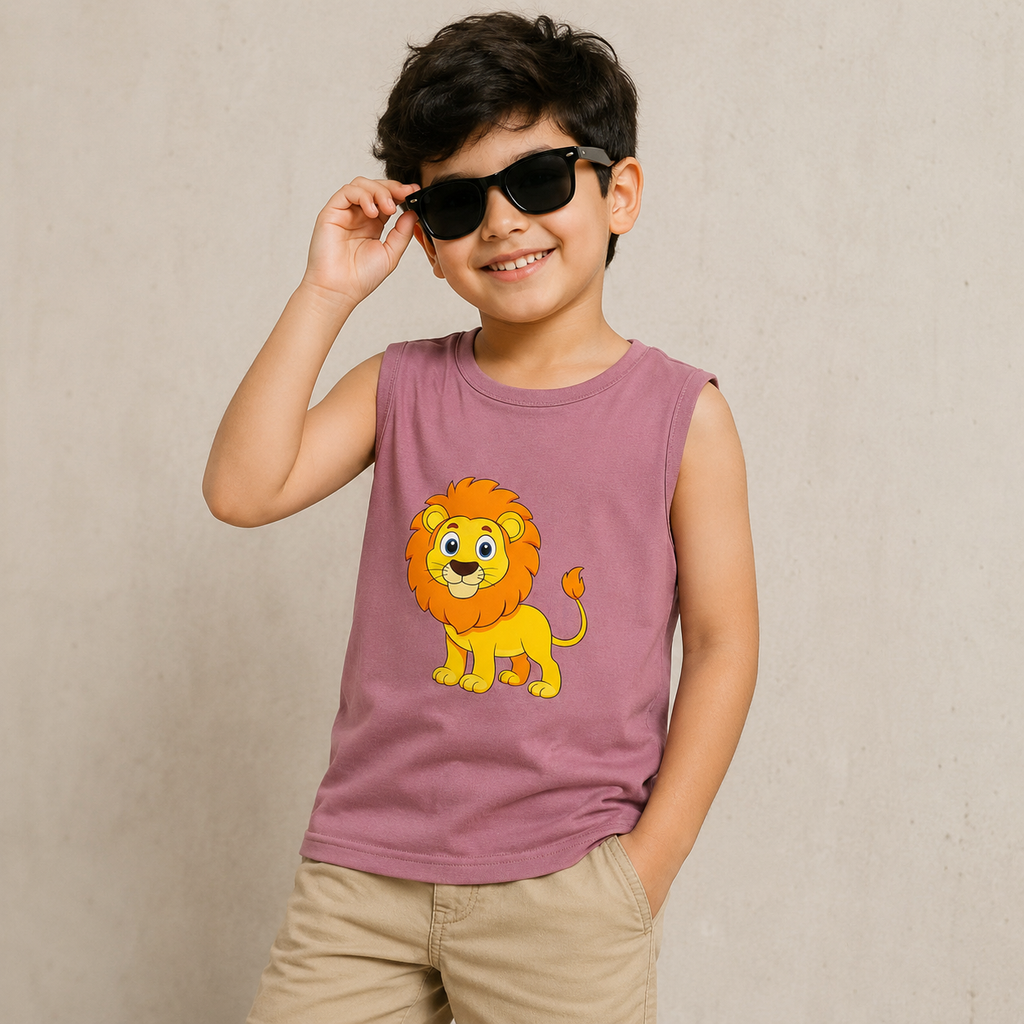 Dusty Pink Lion Sleeveless T-Shirt