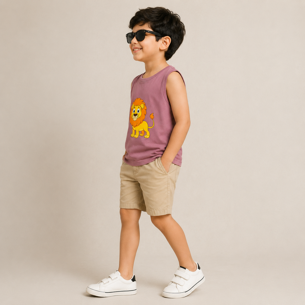 Dusty Pink Lion Sleeveless T-Shirt