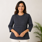 Black Geometric Striped Top