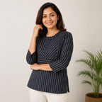 Black Geometric Striped Top