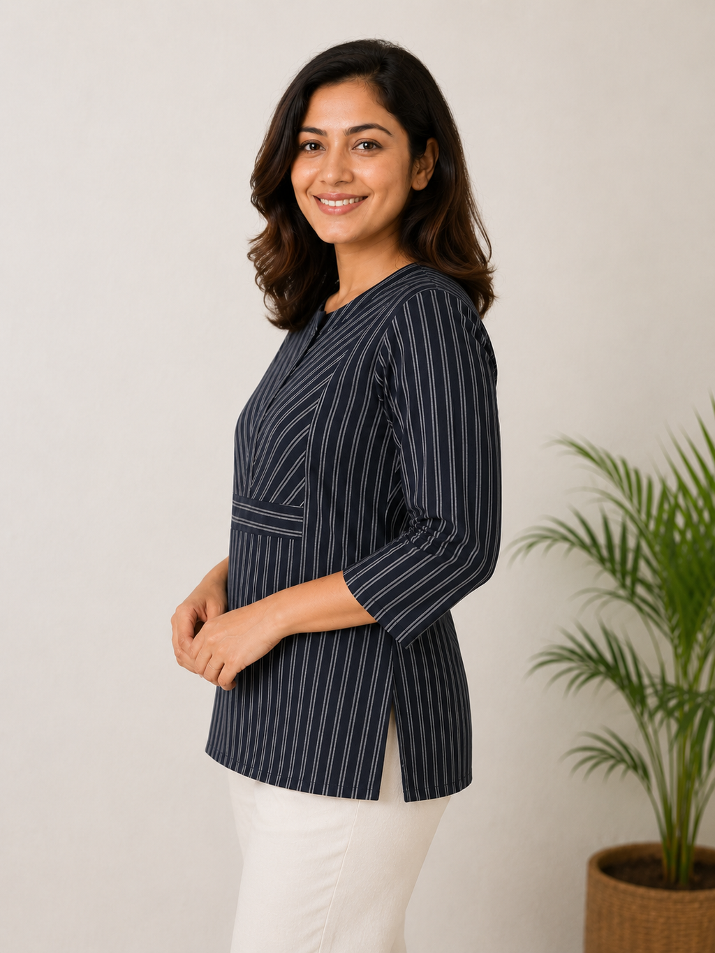 Black Geometric Striped Top