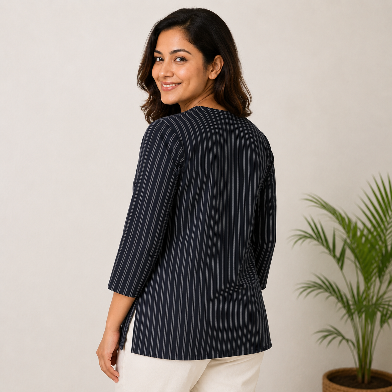 Black Geometric Striped Top