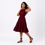 Maroon Tiered Midi Dress
