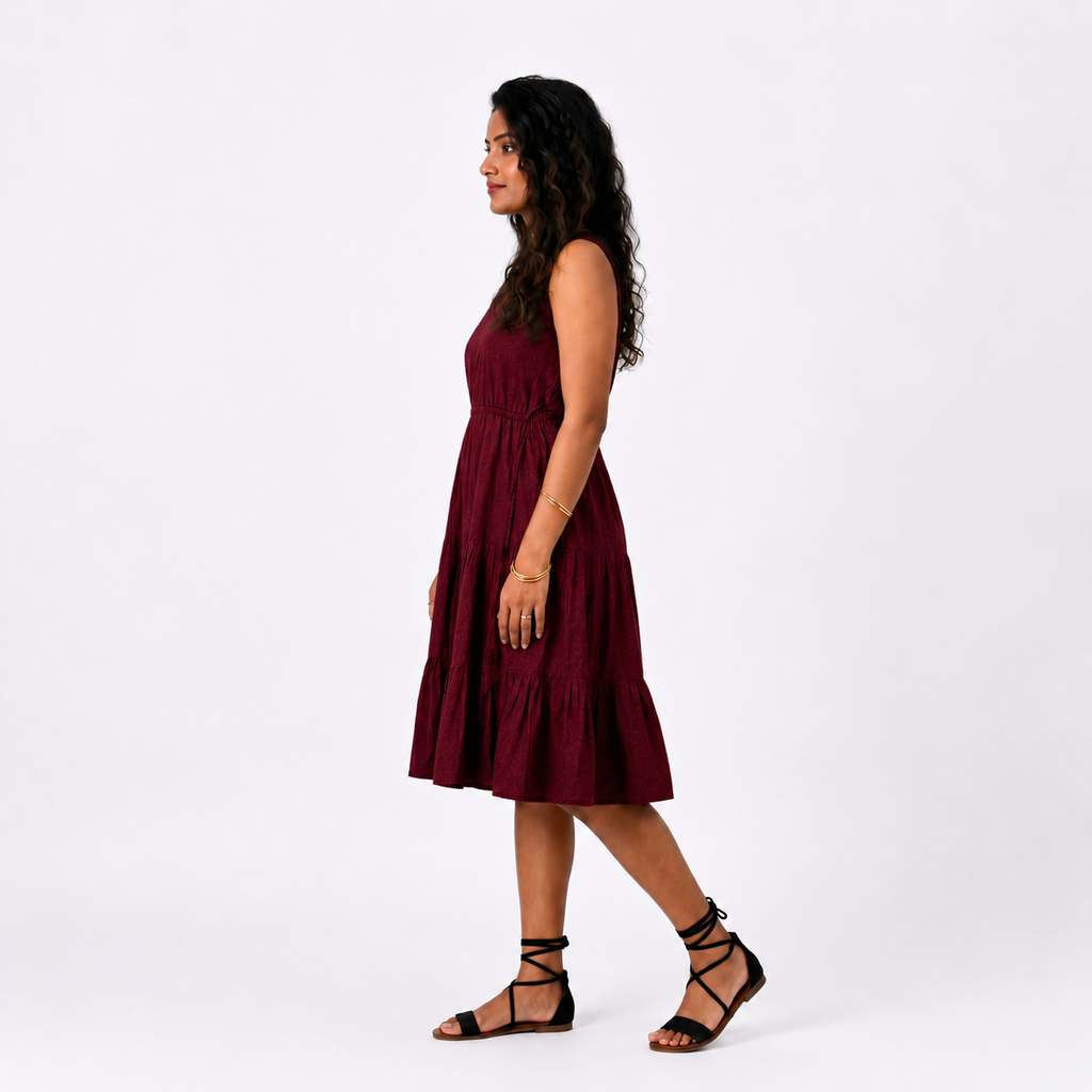 Maroon Tiered Midi Dress