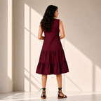 Maroon Tiered Midi Dress