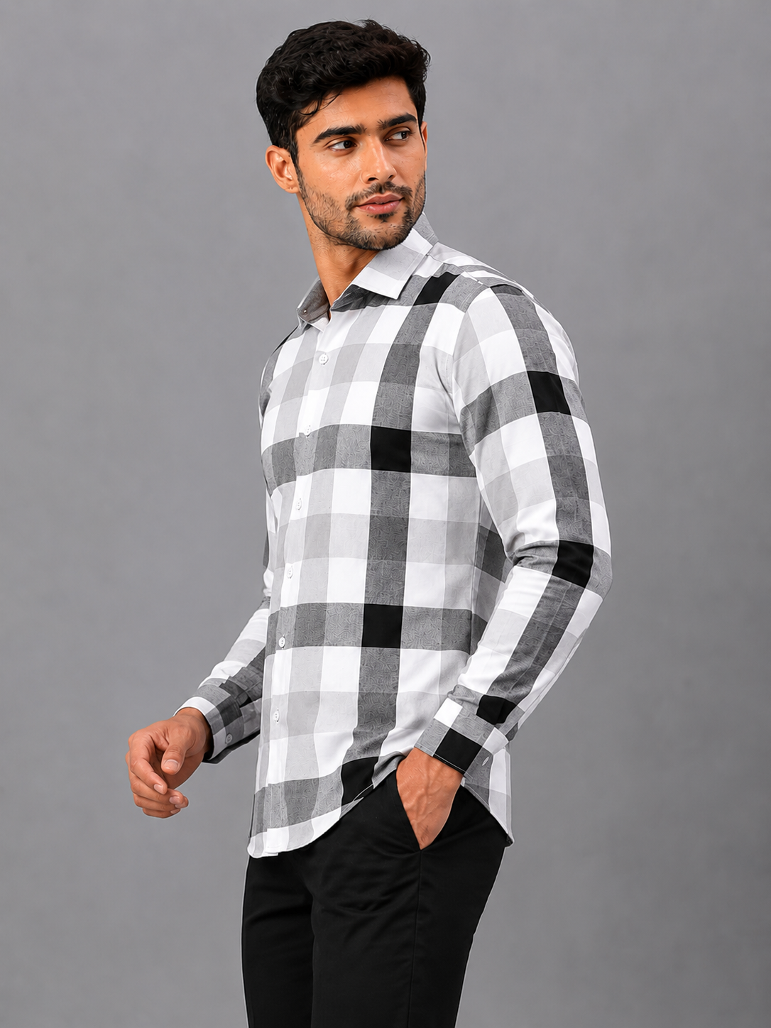 Black & White Checked Cotton Shirt