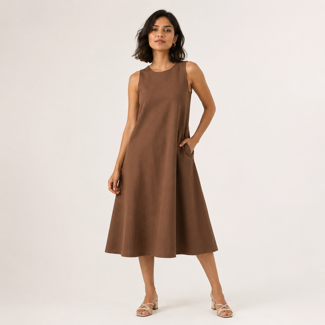 Brown A-Line Midi Dress