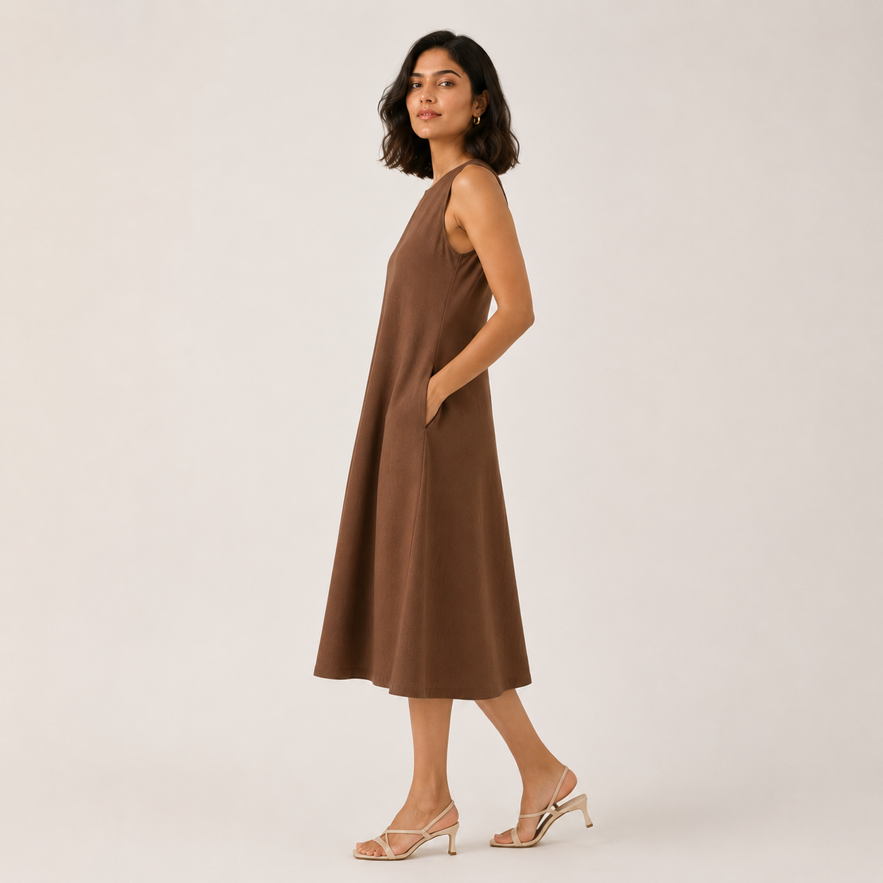 Brown A-Line Midi Dress