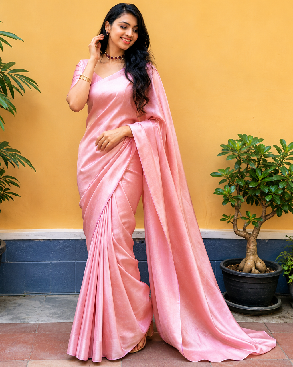 Light Pink Litchi Silk Saree