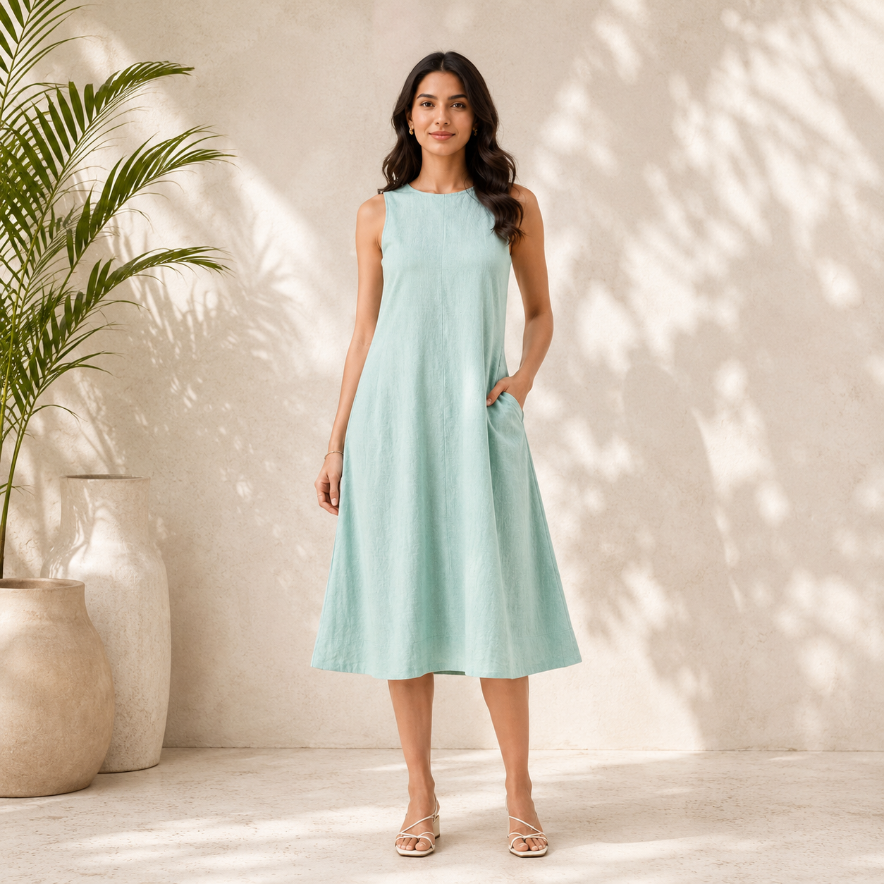 Sea Green A-Line Midi Dress