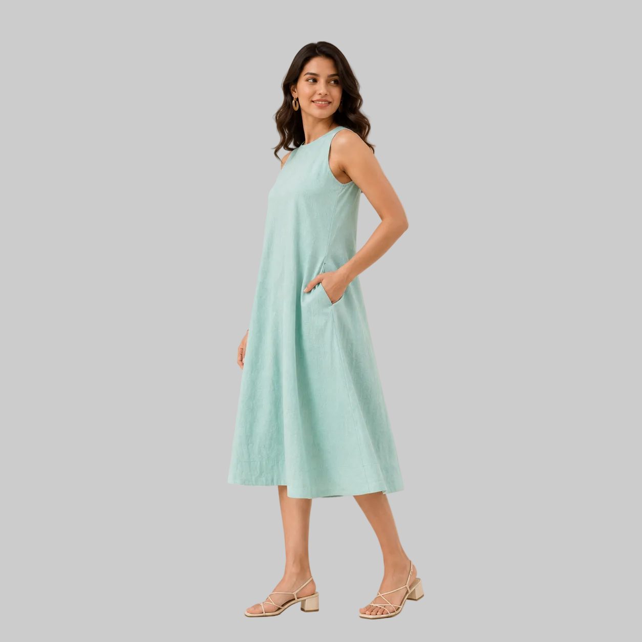 Sea Green A-Line Midi Dress