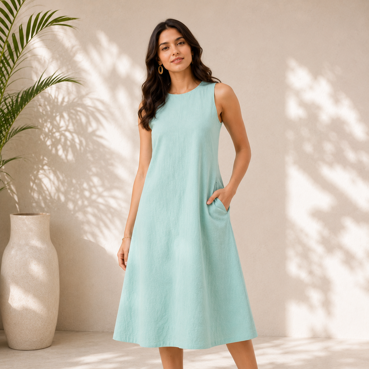Sea Green A-Line Midi Dress