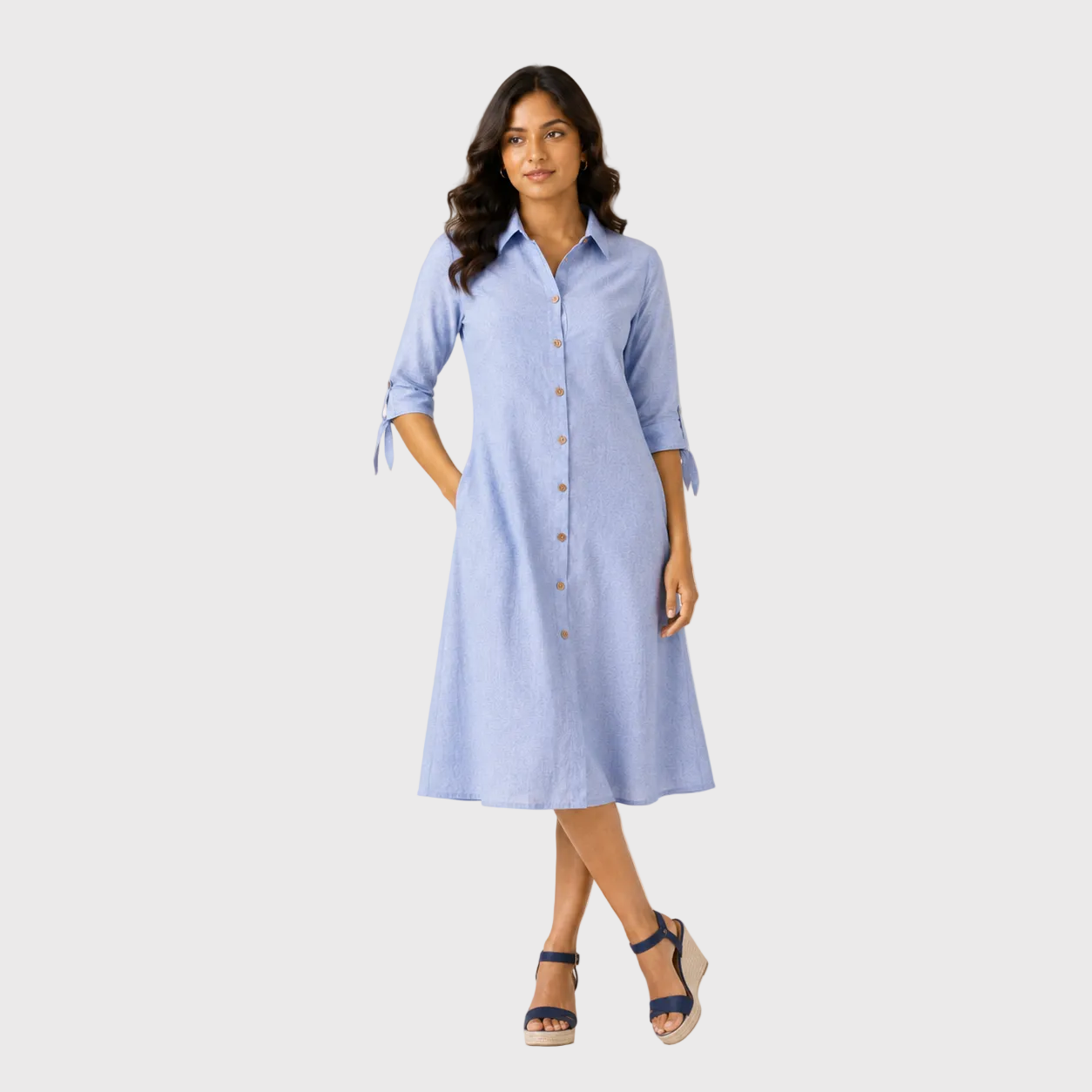 Blue A-Line Shirt Dress
