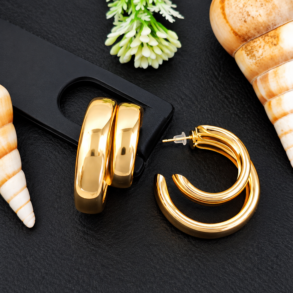 Chunky Gold Double-Hoop Earrings