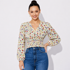 Pale Yellow Floral Smocked Waist Top