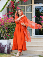 Orange Embroidered Anarkali Set
