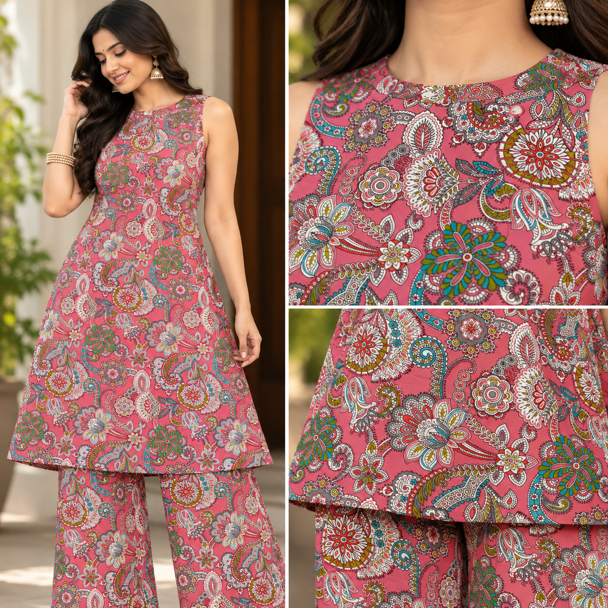 Pink Floral Sleeveless Co-ord