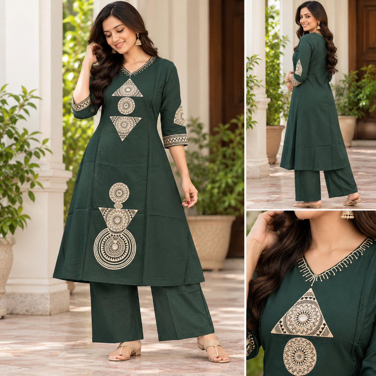 V-neck Emerald Green Co-ord