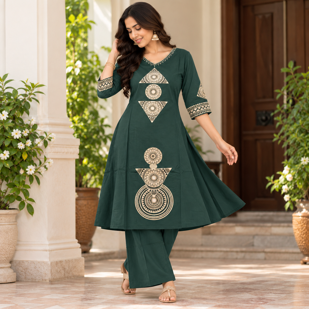 V-neck Emerald Green Co-ord