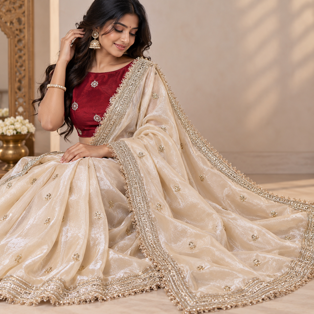Pearl Ivory Tissue Saree