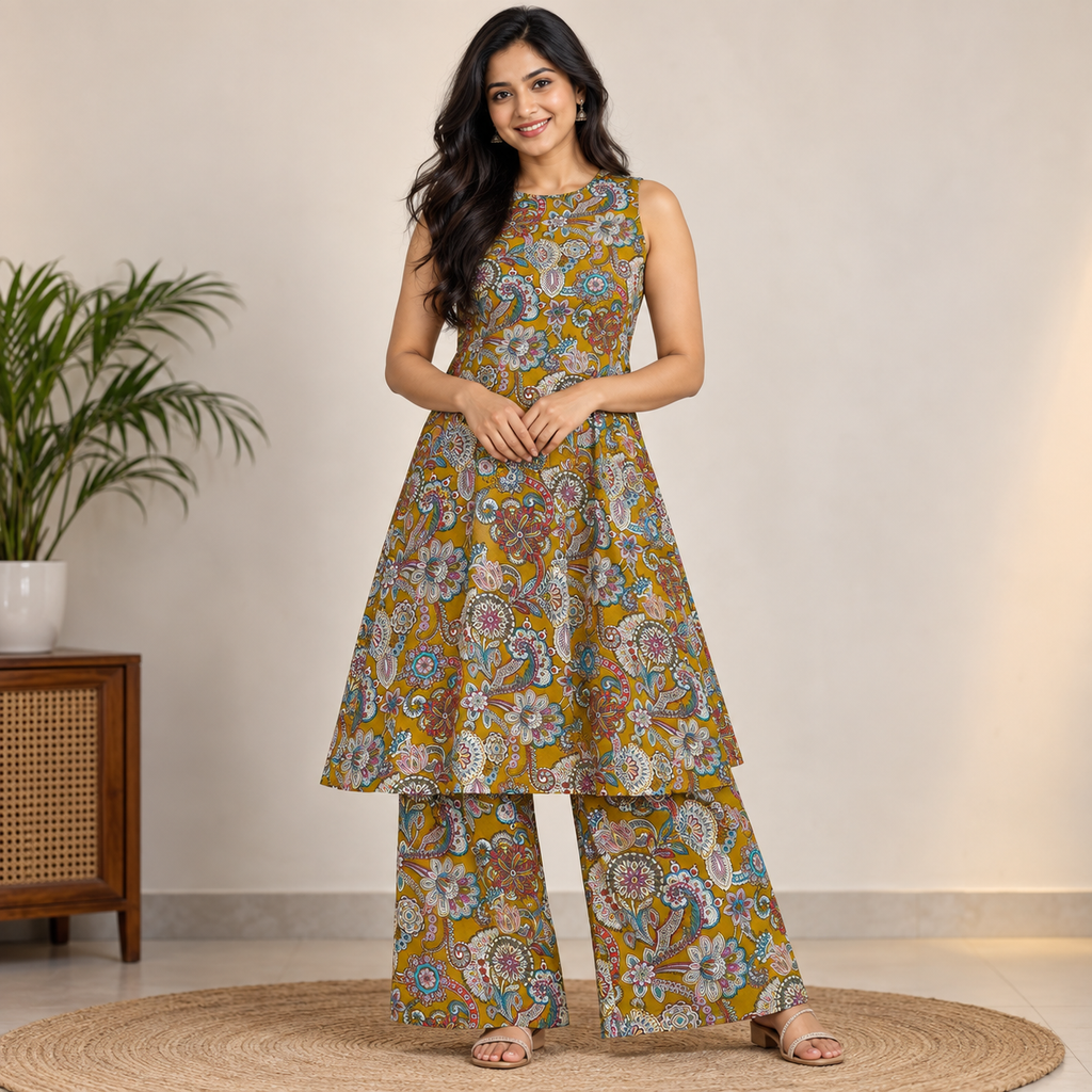 Floral Mustard Sleeveless Co-ord