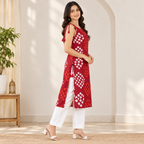 Red Bandhani Sleeveless Kurti